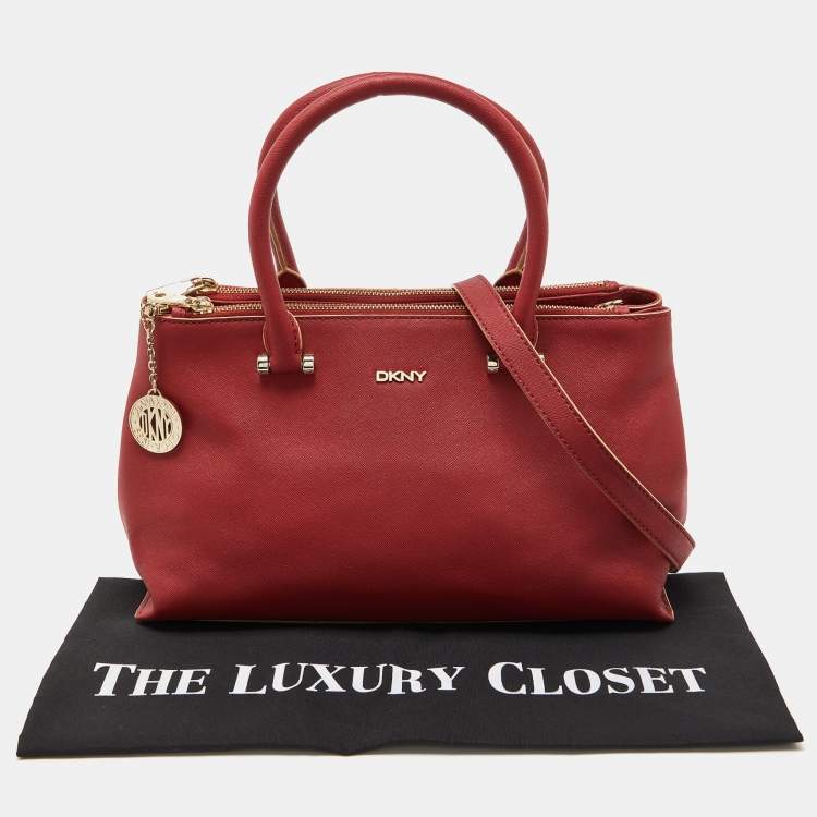 Pre Owned DKNY Red Leather Bryant Park Double Zip Shopper Tote