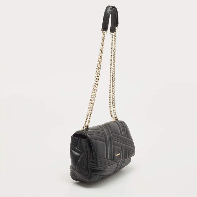 Pre Owned DKNY Black Quilted Leather Allen Flap Shoulder Bag