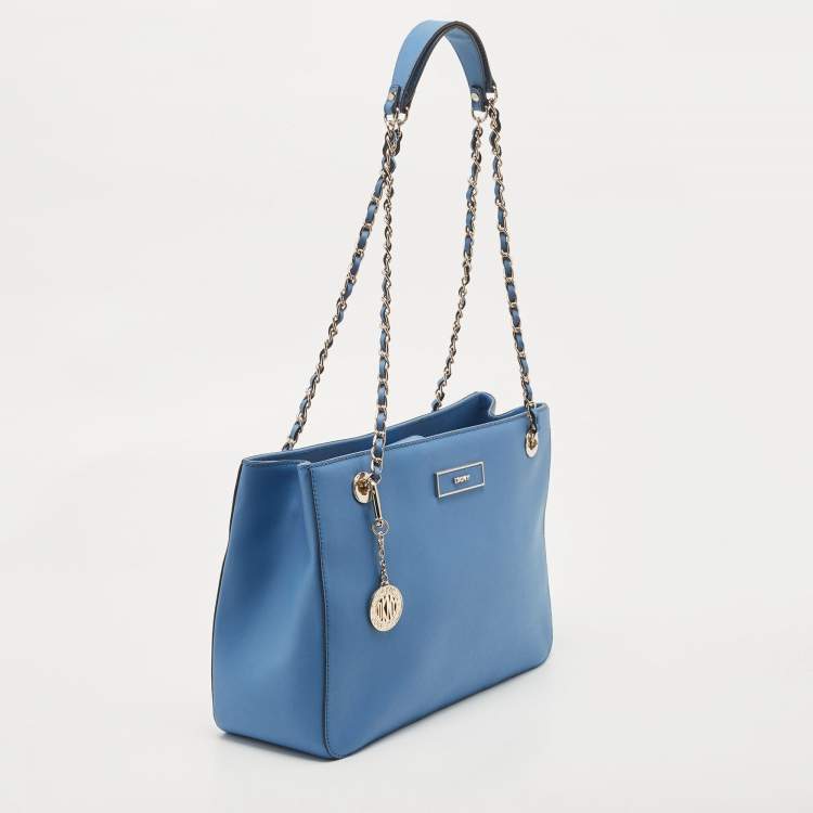 Pre Owned Dkny Blue Leather Medium Bryant Park Shopper Tote