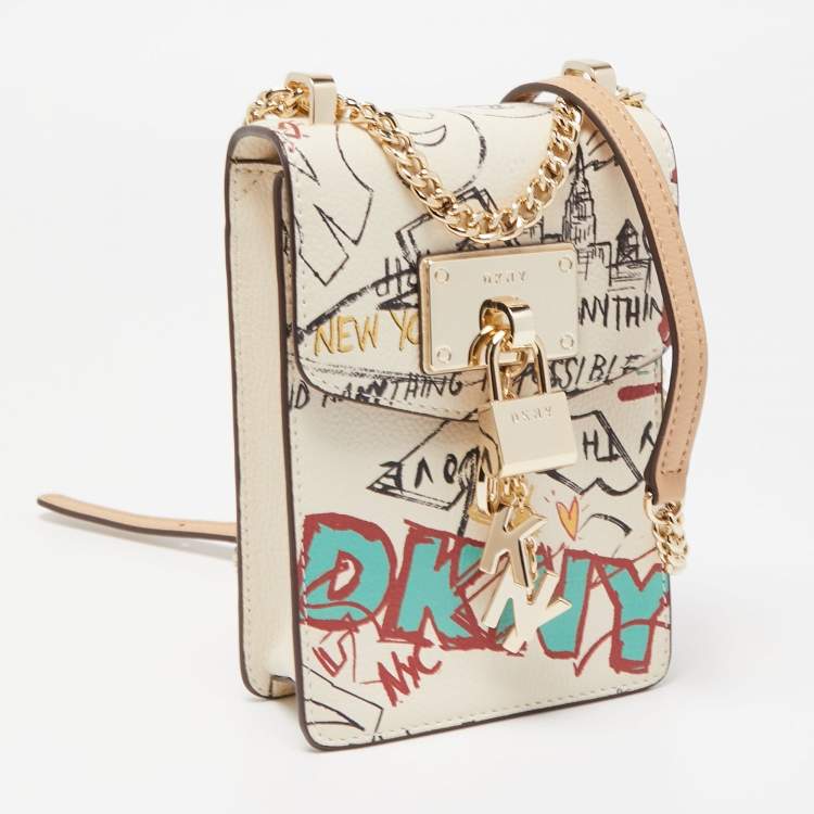 Pre Owned Dkny Multicolor Printed Leather Elissa Phone Crossbody Bag
