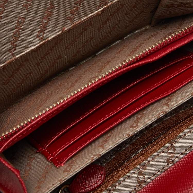 Pre Owned DKNY Beige/Red Signature Canvas and Leather French Wallet