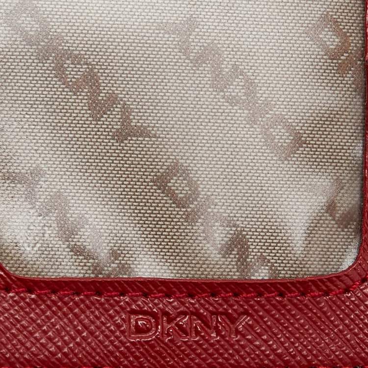 Pre Owned DKNY Beige/Red Signature Canvas and Leather French Wallet