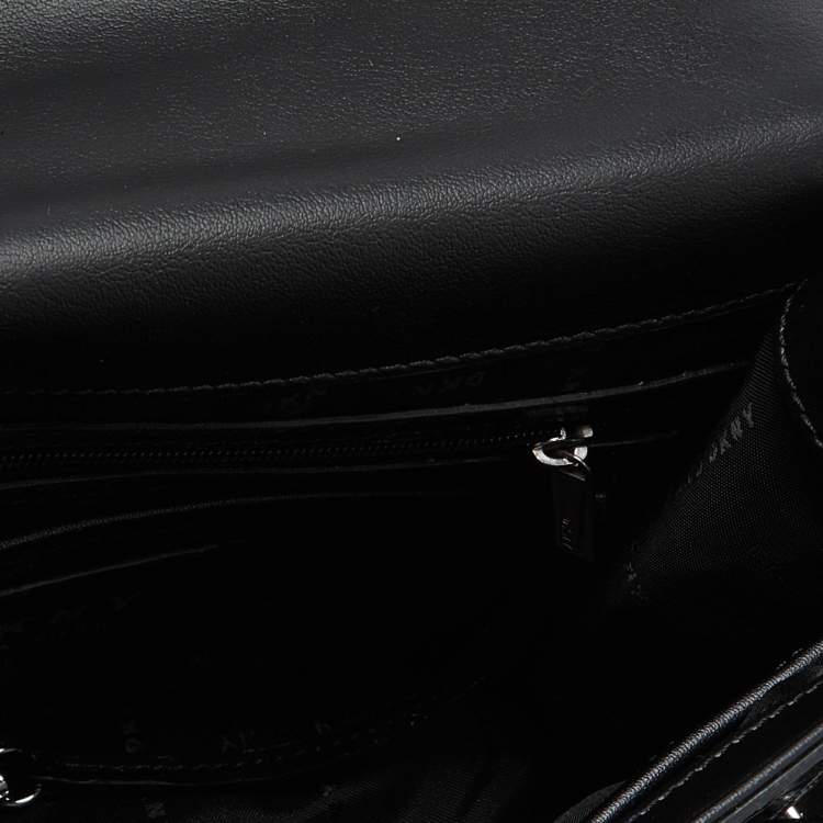 Pre Owned DKNY Black Croc Embossed Leather Flap Top Handle Bag