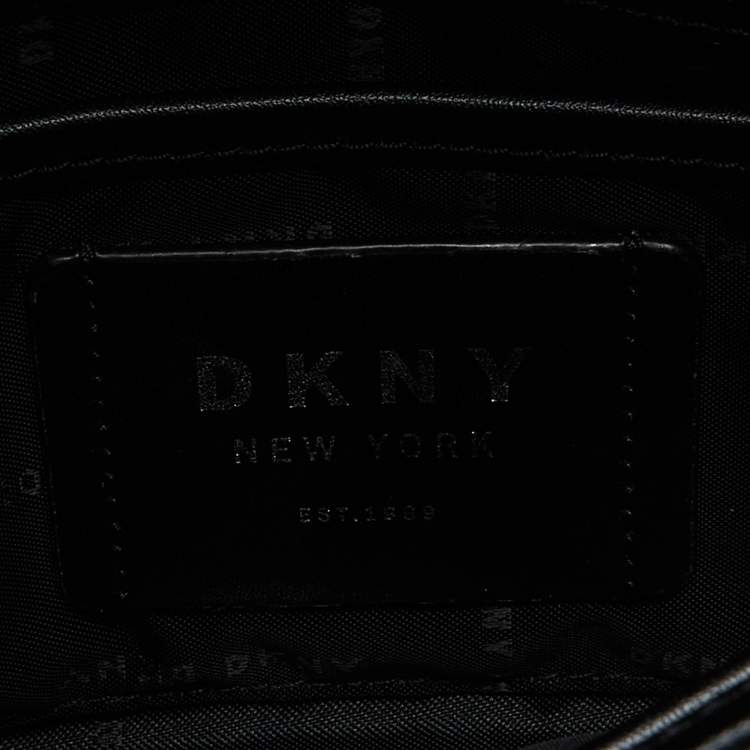 Pre Owned DKNY Black Croc Embossed Leather Flap Top Handle Bag