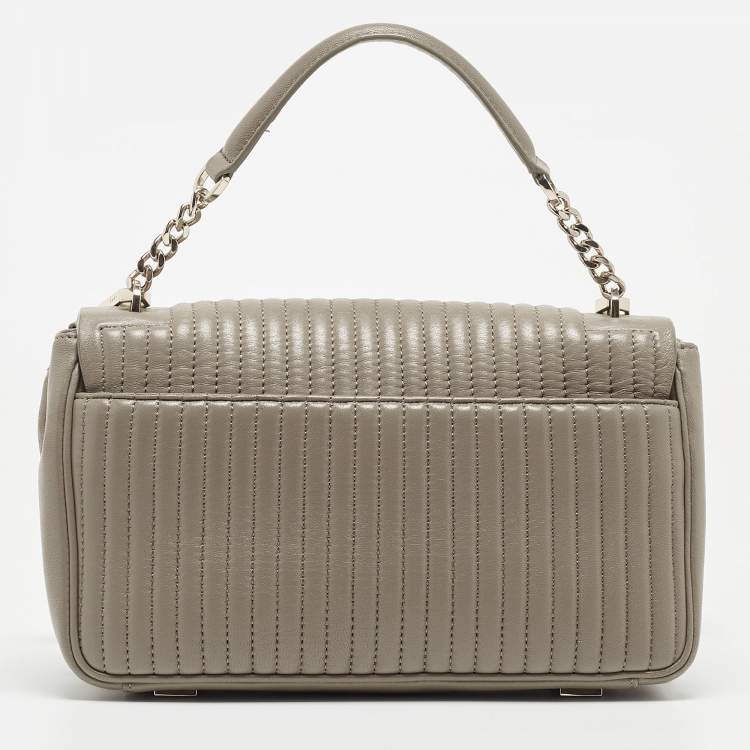 Pre Owned DKNY Grey Pinstripe Quilted Leather Gansevoort Top Handle Bag
