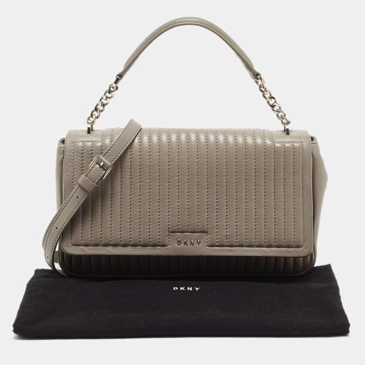 Pre Owned DKNY Grey Pinstripe Quilted Leather Gansevoort Top Handle Bag
