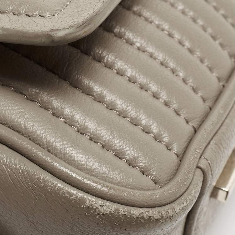 Pre Owned DKNY Grey Pinstripe Quilted Leather Gansevoort Top Handle Bag