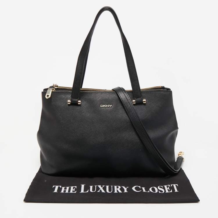 Pre Owned DKNY Black Saffiano Leather Double Zip Tote