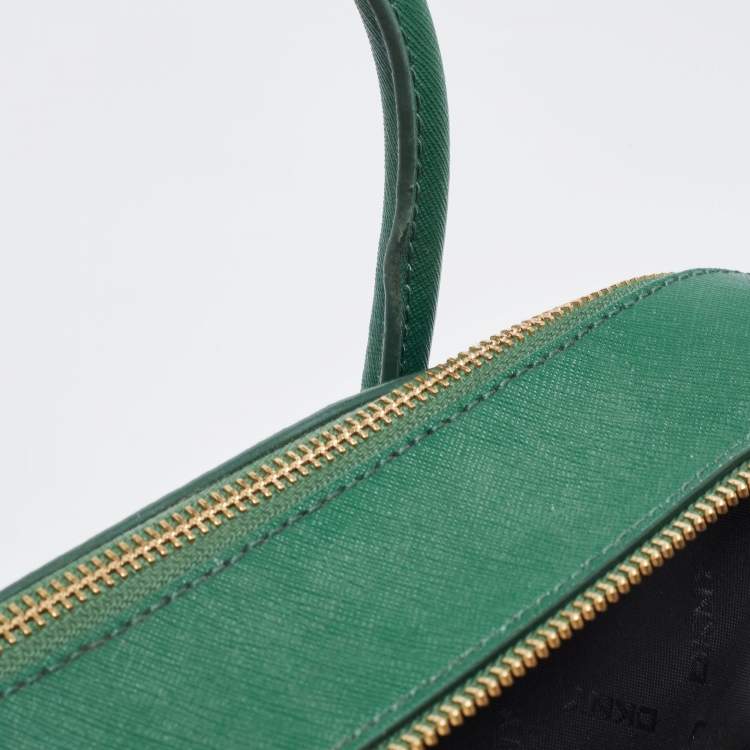 Pre Owned Dkny Green Leather Double Zip Satchel