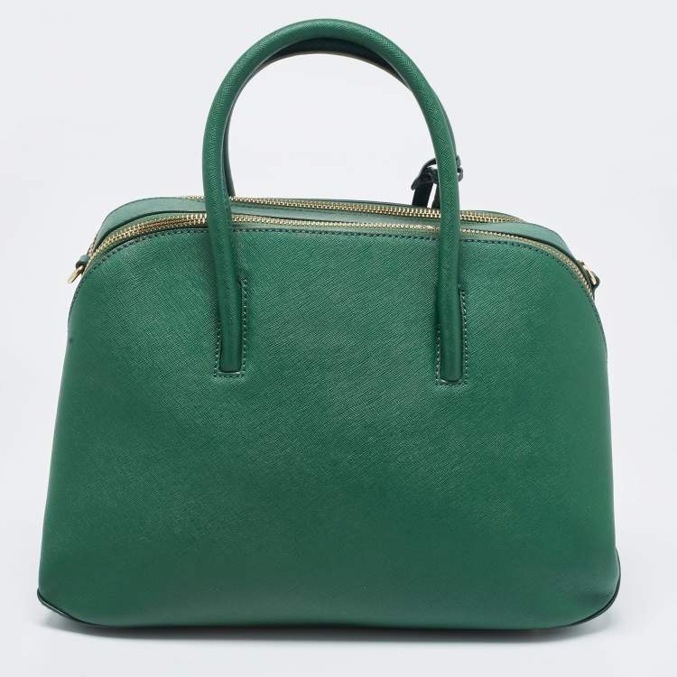 Pre Owned Dkny Green Leather Double Zip Satchel