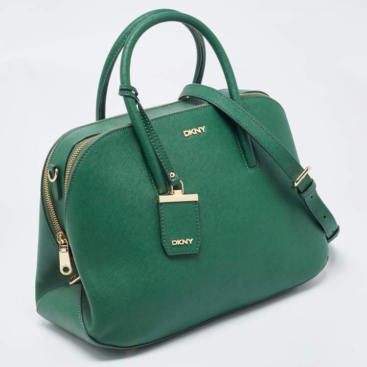 Pre Owned Dkny Green Leather Double Zip Satchel