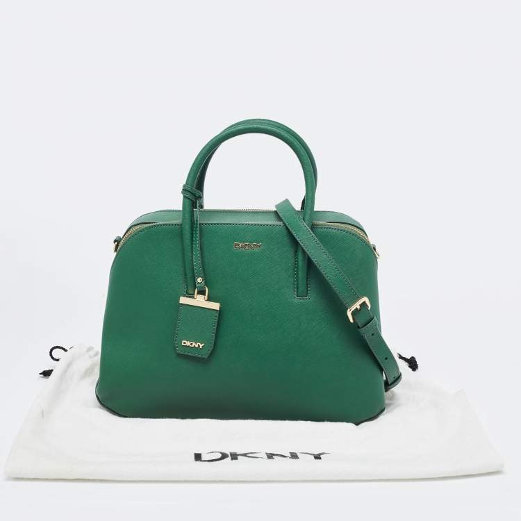 Pre Owned Dkny Green Leather Double Zip Satchel