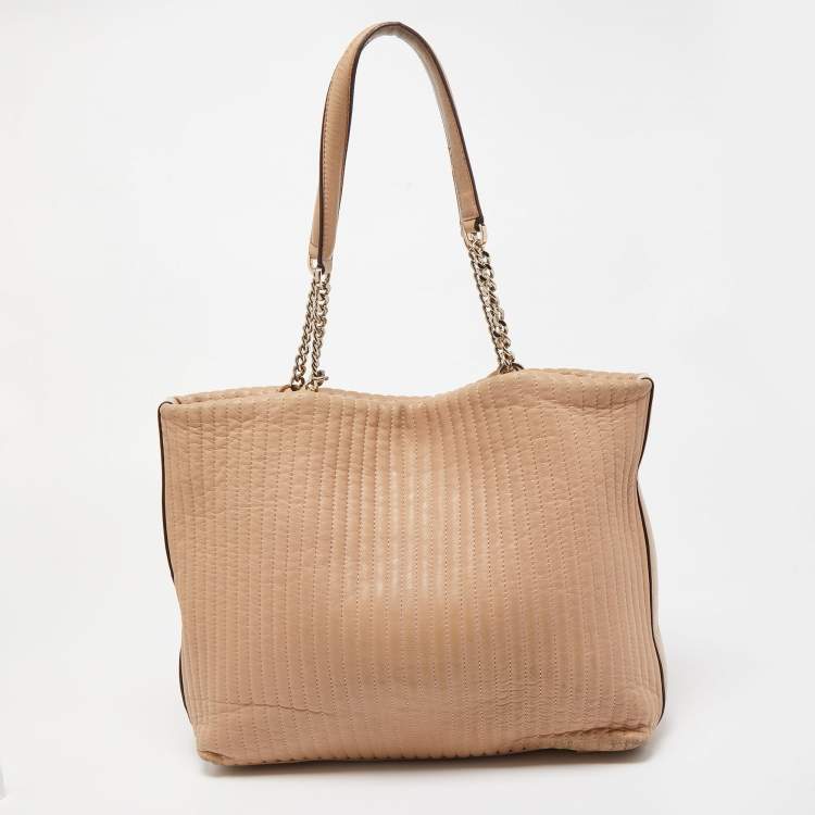 Pre Owned DKNY Beige Quilted Leather Chain Tote