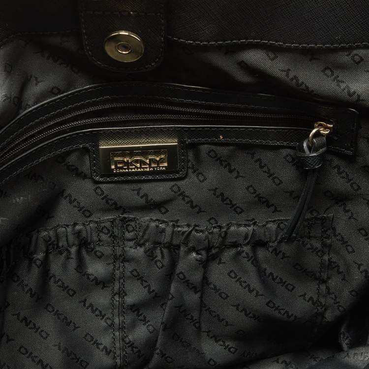Pre Owned DKNY Black Signature Canvas and Leather Zip Side Shopper Tote