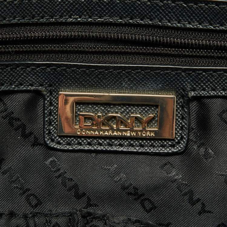 Pre Owned DKNY Black Signature Canvas and Leather Zip Side Shopper Tote