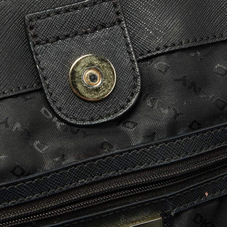 Pre Owned DKNY Black Signature Canvas and Leather Zip Side Shopper Tote