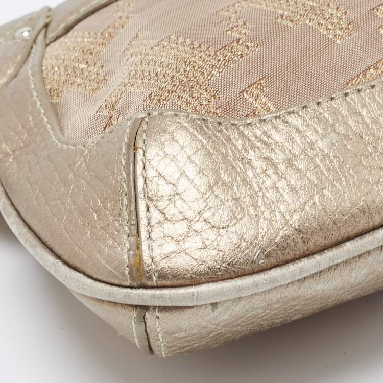 Pre Owned DKNY Gold/Beige Canvas and Leather Shoulder Bag