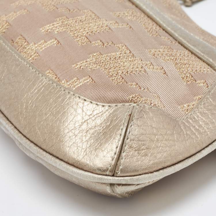 Pre Owned DKNY Gold/Beige Canvas and Leather Shoulder Bag