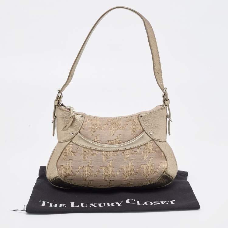 Pre Owned DKNY Gold/Beige Canvas and Leather Shoulder Bag