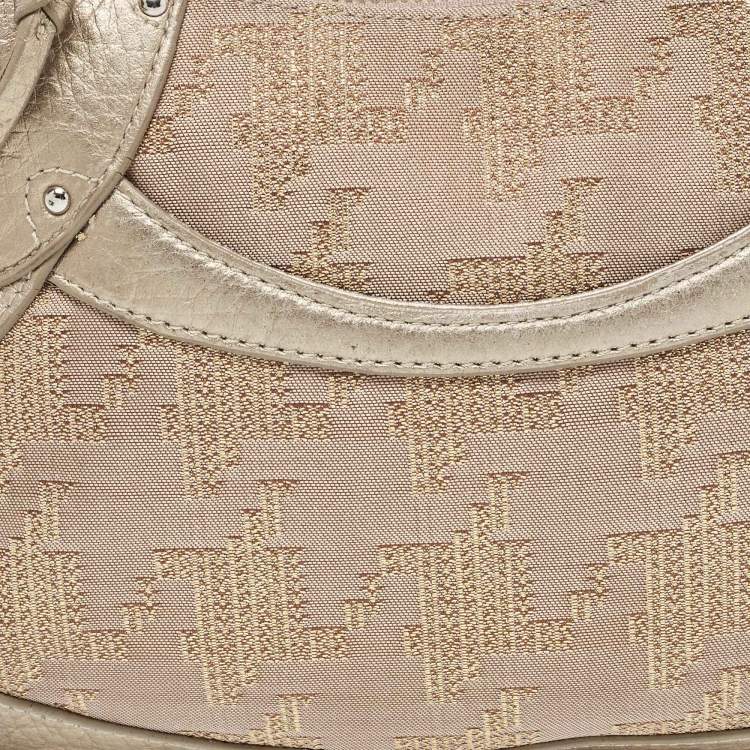 Pre Owned DKNY Gold/Beige Canvas and Leather Shoulder Bag