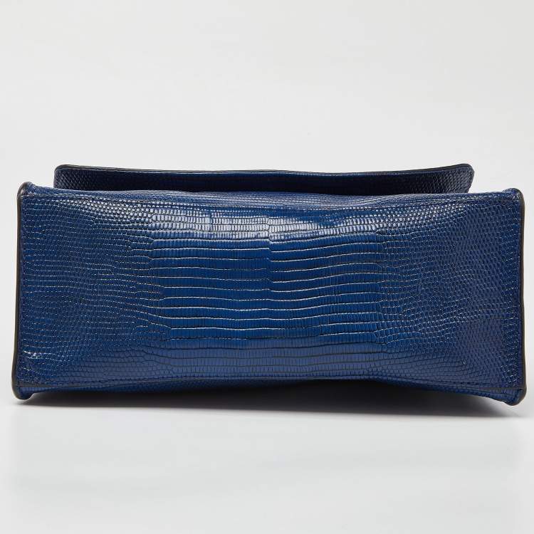Pre Owned DKNY Blue Croc Embossed Leather Bryant Flap Crossbody Bag