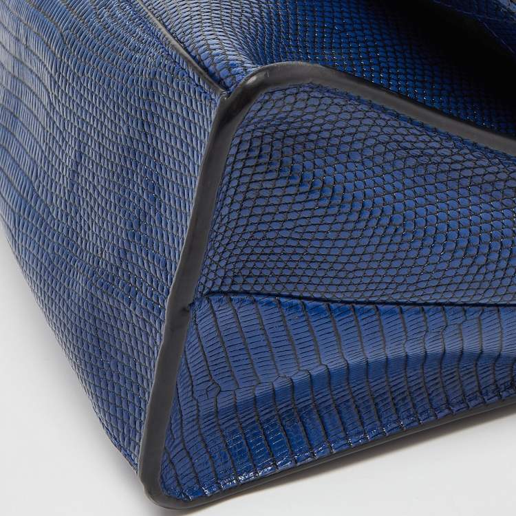 Pre Owned DKNY Blue Croc Embossed Leather Bryant Flap Crossbody Bag
