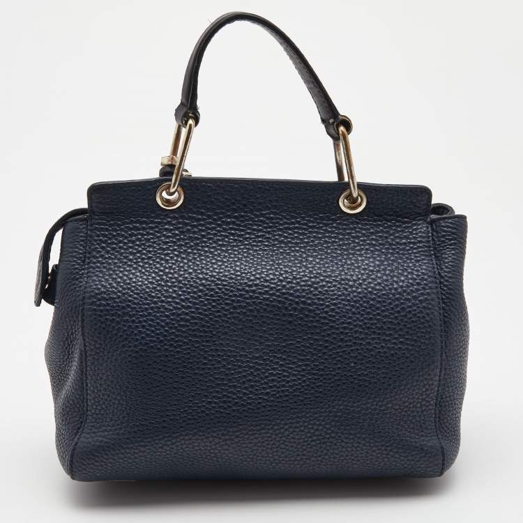 Pre Owned Dkny Navy Blue Leather Greenwich Top Handle Bag