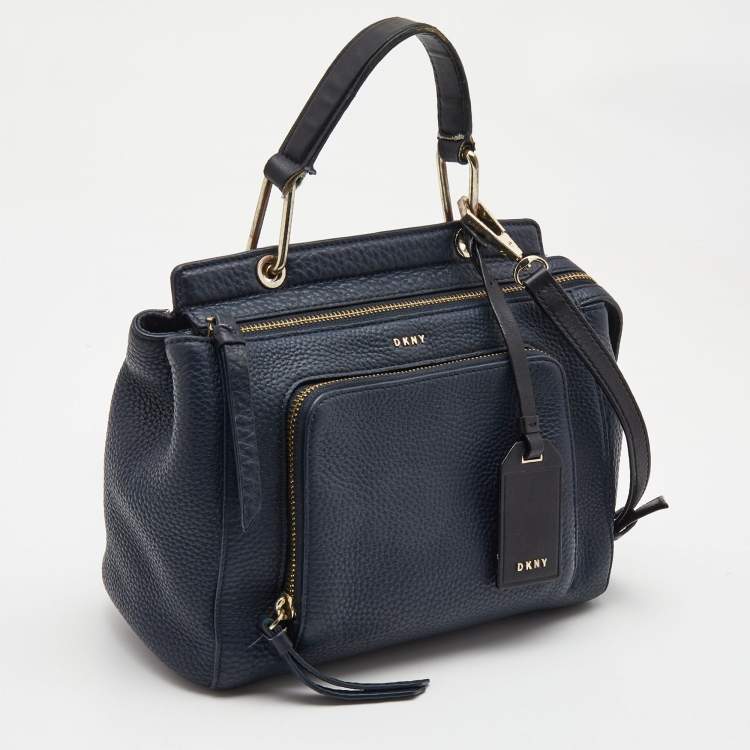 Pre Owned Dkny Navy Blue Leather Greenwich Top Handle Bag