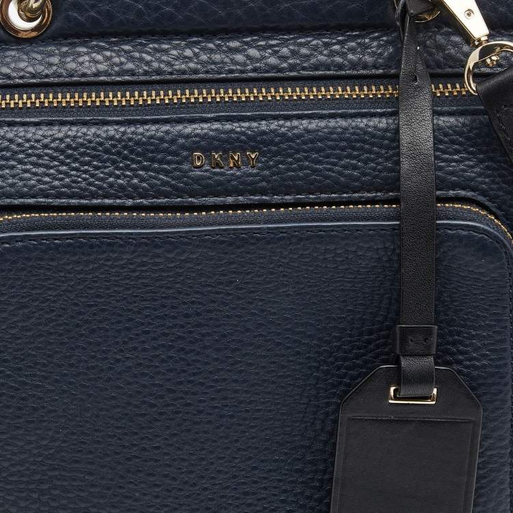 Pre Owned Dkny Navy Blue Leather Greenwich Top Handle Bag