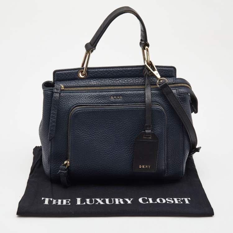 Pre Owned Dkny Navy Blue Leather Greenwich Top Handle Bag