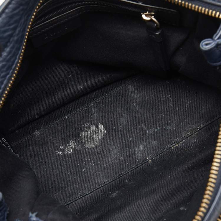 Pre Owned Dkny Navy Blue Leather Greenwich Top Handle Bag