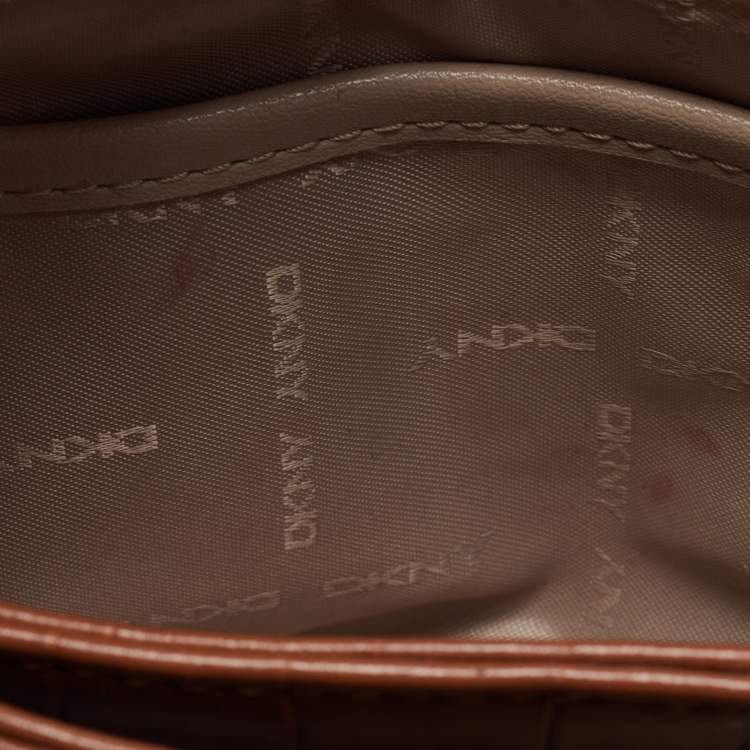 Pre Owned DKNY Brown Croc Embossed Leather Paige Tote