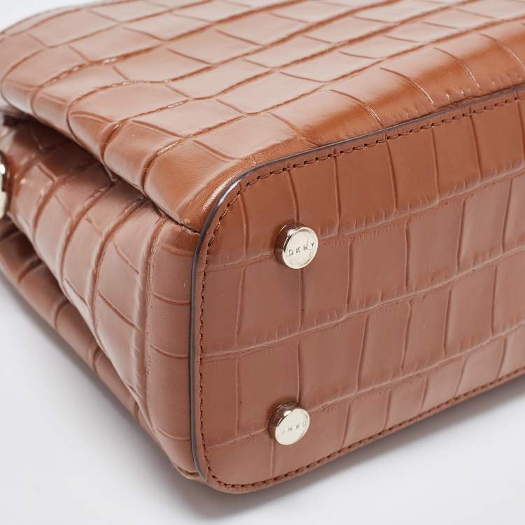 Pre Owned DKNY Brown Croc Embossed Leather Paige Tote