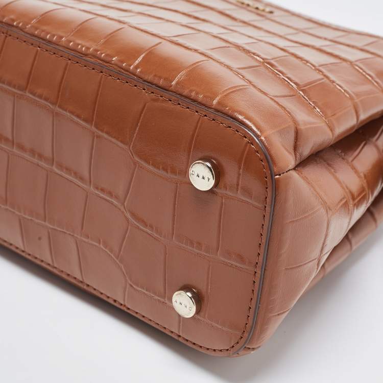 Pre Owned DKNY Brown Croc Embossed Leather Paige Tote