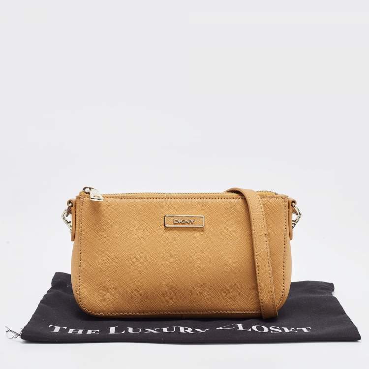 Pre Owned DKNY Tan Saffiano Leather Bryant Park Crossbody Bag