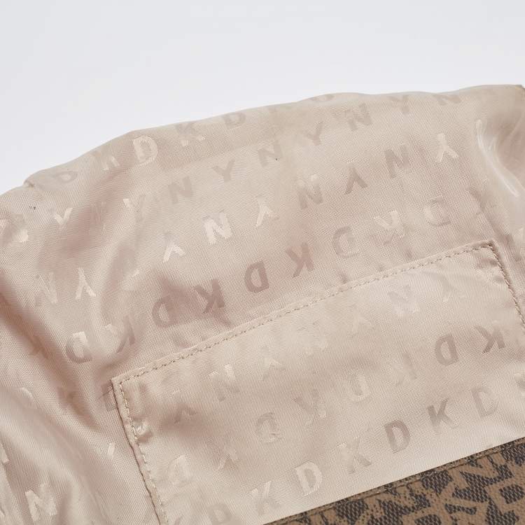 Pre Owned DKNY Brown Signature Coated Canvas and Leather Zip Messenger Bag