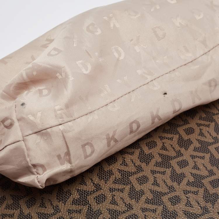 Pre Owned DKNY Brown Signature Coated Canvas and Leather Zip Messenger Bag