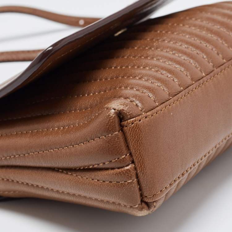 Pre Owned DKNY Brown Pinstripe Quilted Leather Gansevoort Flap Shoulder Bag