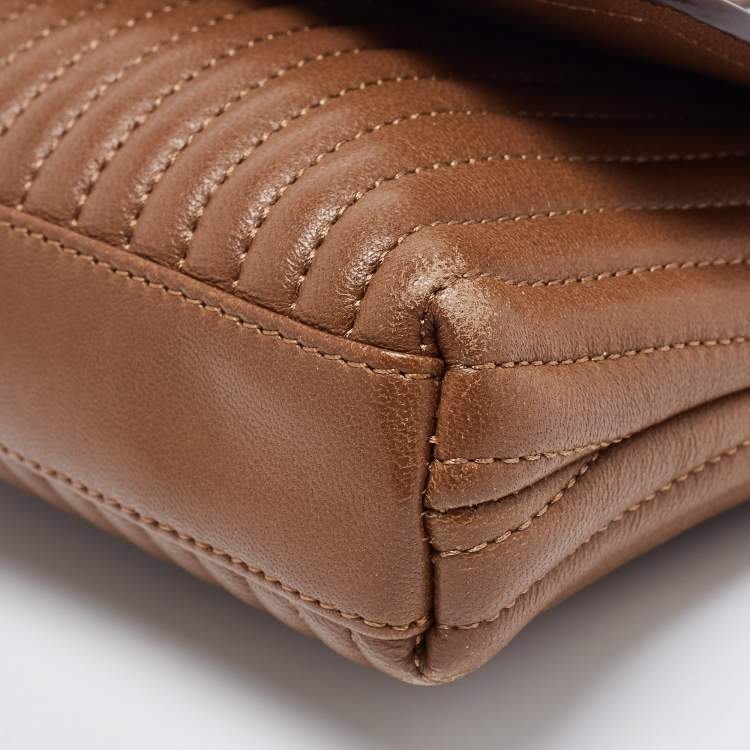 Pre Owned DKNY Brown Pinstripe Quilted Leather Gansevoort Flap Shoulder Bag