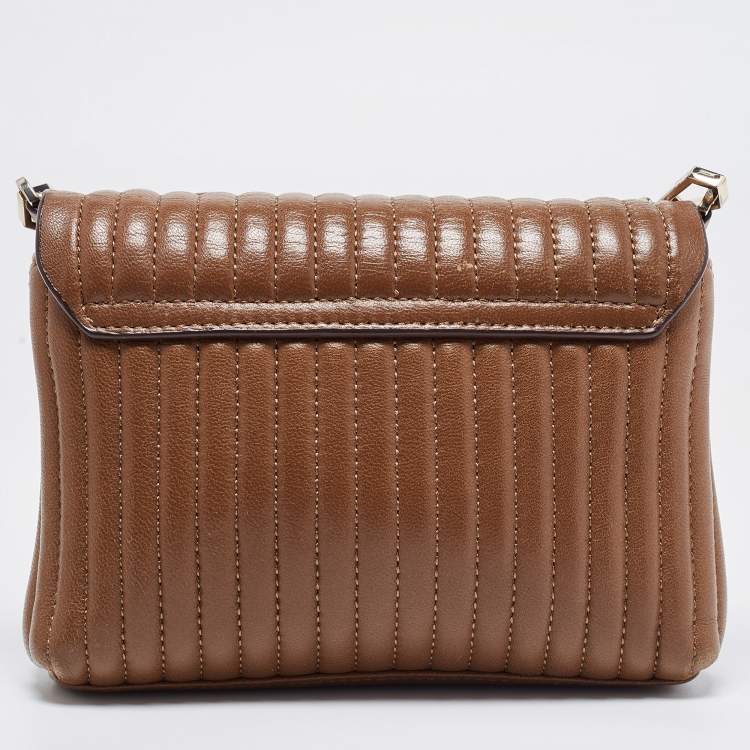 Pre Owned DKNY Brown Pinstripe Quilted Leather Gansevoort Flap Shoulder Bag