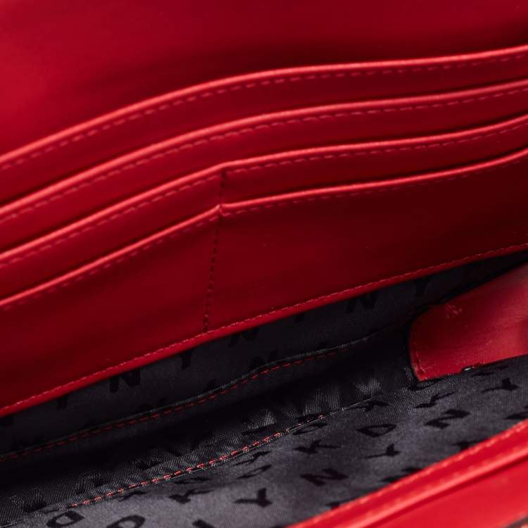 Pre Owned DKNY Red Logo Embossed Double Zip Crossbody Bag