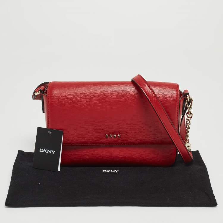 Pre Owned Dkny Red Leather Bryant Park Flap Crossbody Bag