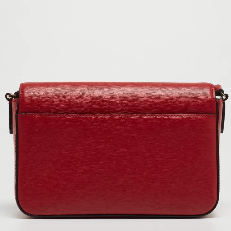 Pre Owned Dkny Red Leather Bryant Park Flap Crossbody Bag