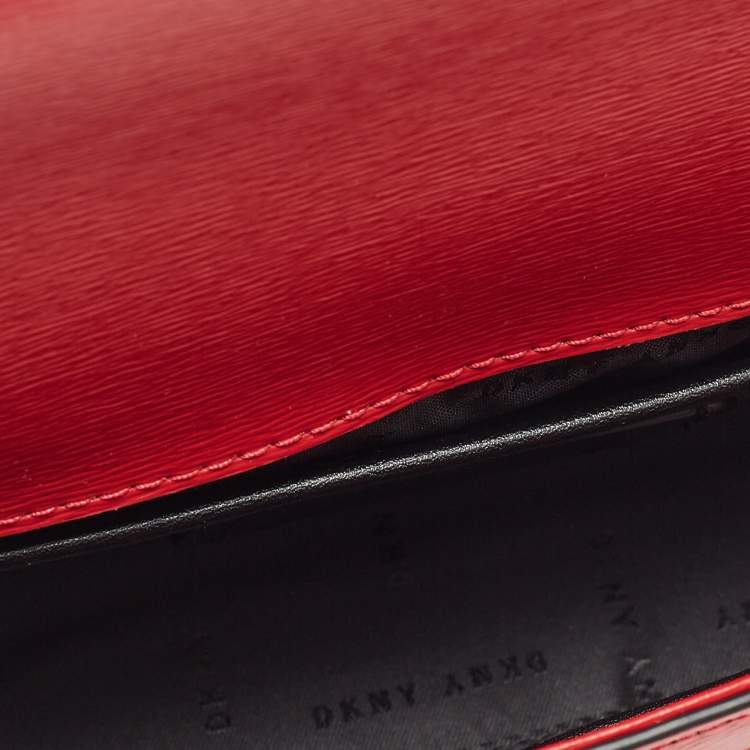 Pre Owned Dkny Red Leather Bryant Park Flap Crossbody Bag