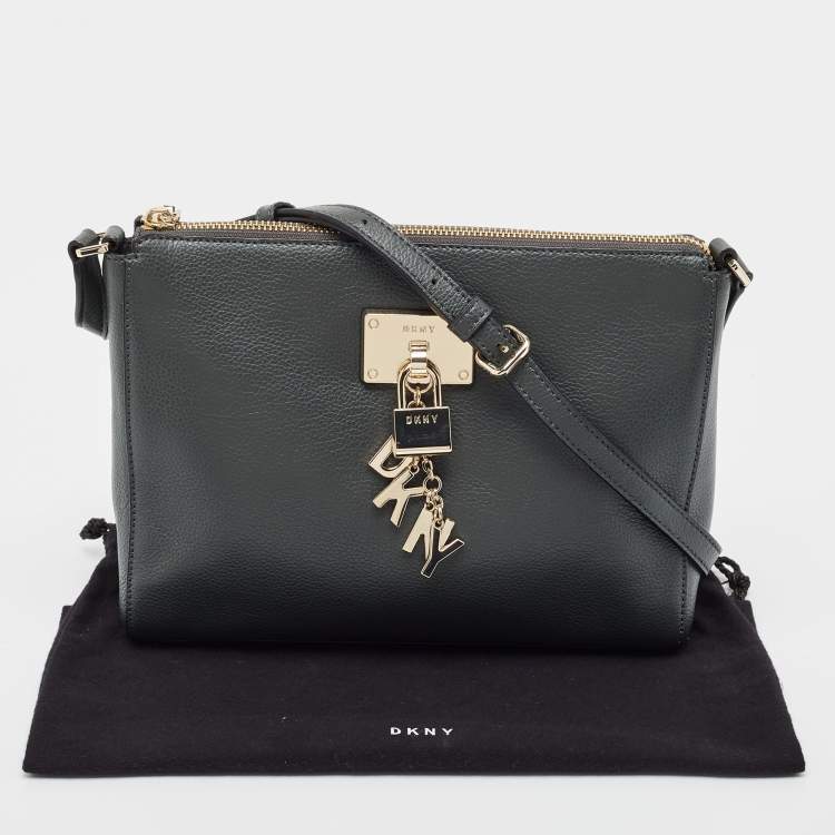 Pre Owned DKNY Dark Grey Leather Ellisa Messenger Bag