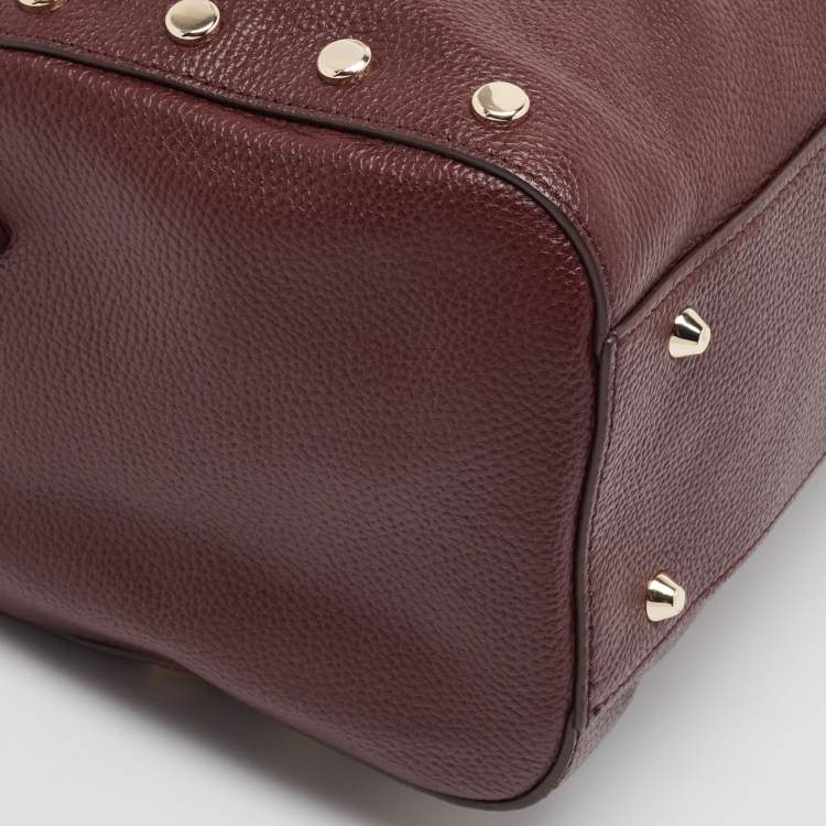 Pre Owned DKNY Burgundy Leather Studded Boston Bag