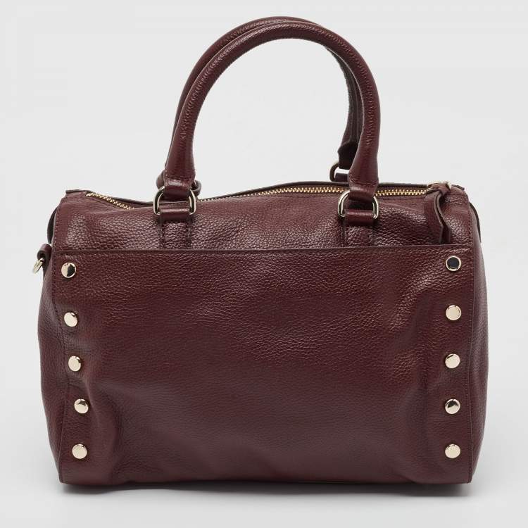 Pre Owned DKNY Burgundy Leather Studded Boston Bag