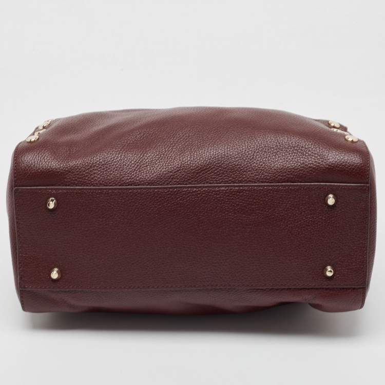 Pre Owned DKNY Burgundy Leather Studded Boston Bag