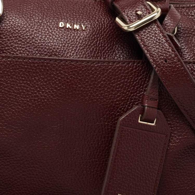 Pre Owned DKNY Burgundy Leather Studded Boston Bag
