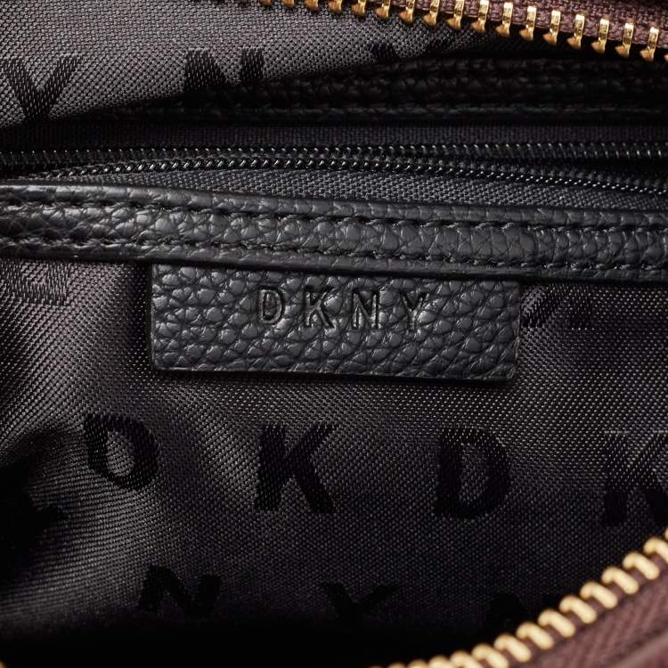 Pre Owned DKNY Burgundy Leather Studded Boston Bag